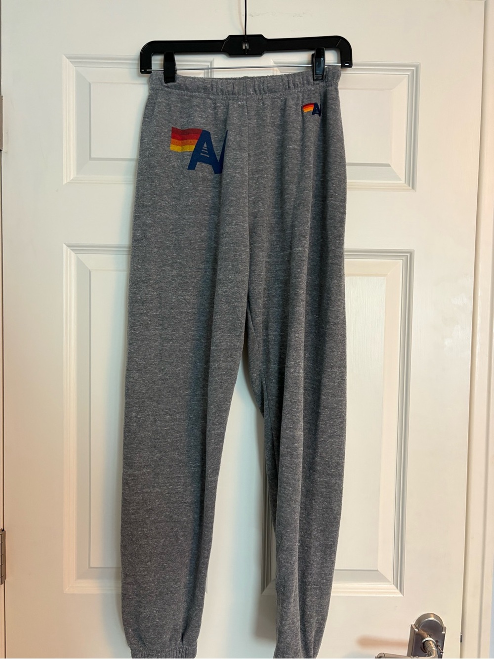 Aviator Nation Gray Sweatpants with Rainbow Stripe and 'A' Logo
